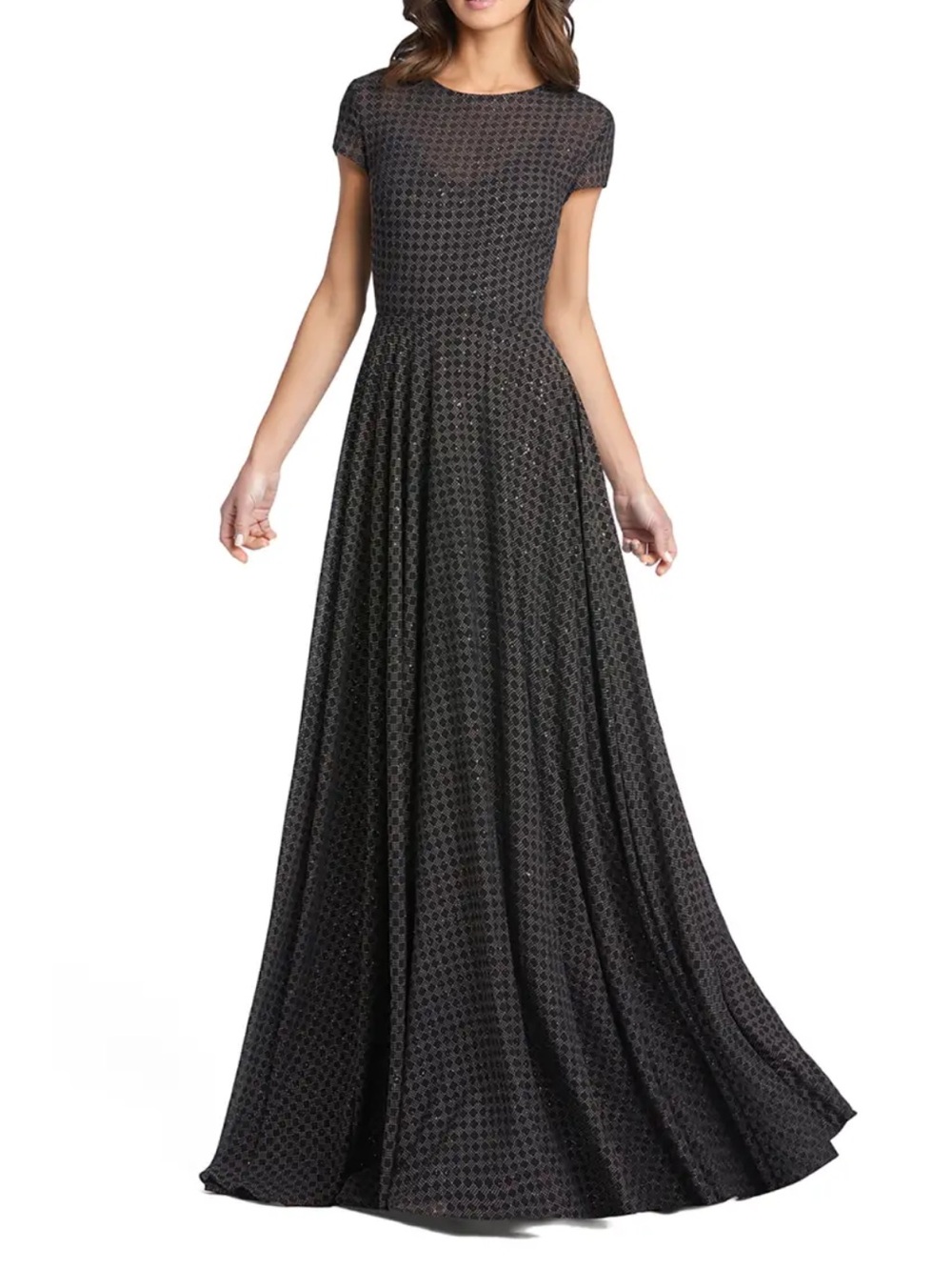 Ieena for Mac Duggal Polka Dot Cap-Sleeve A-Line Gown Black NWT 10